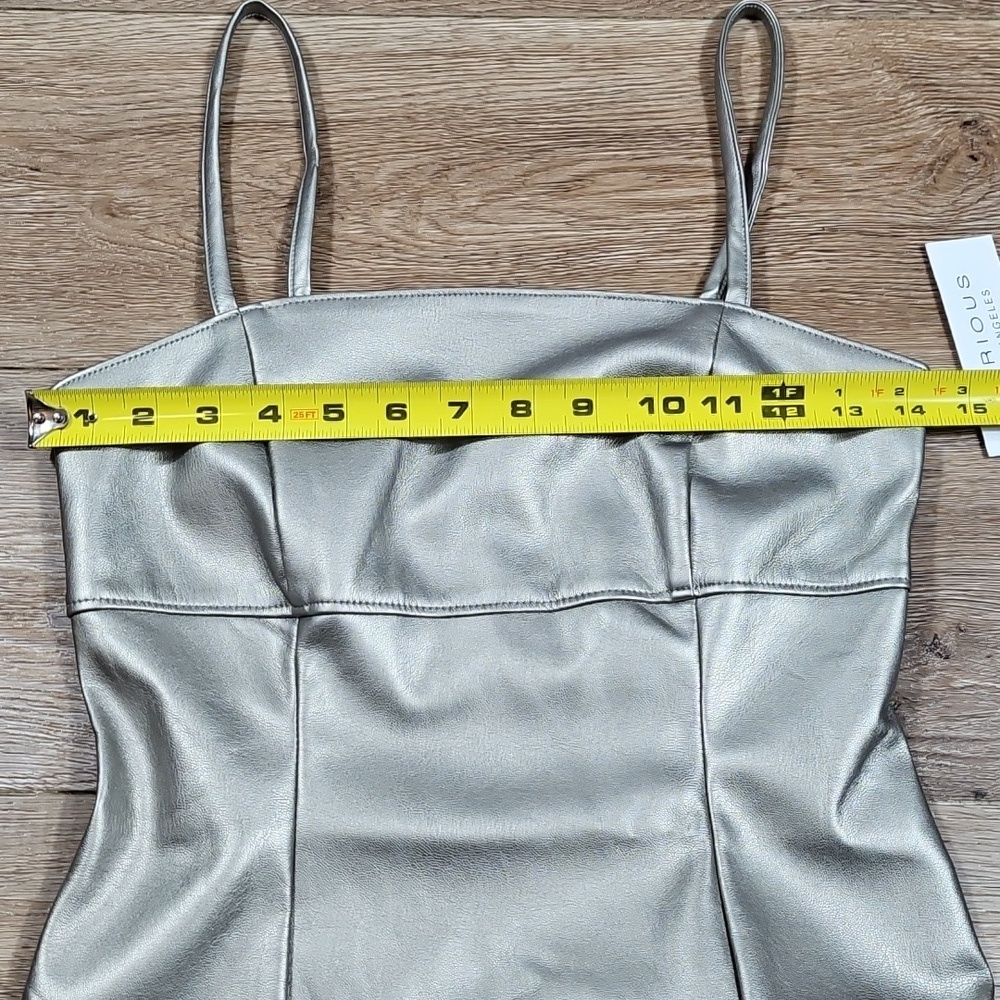 NWT Kirious Los Angeles Silver Metallic Vegan Leather Bodycon Mini Dress - Picture 13 of 16
